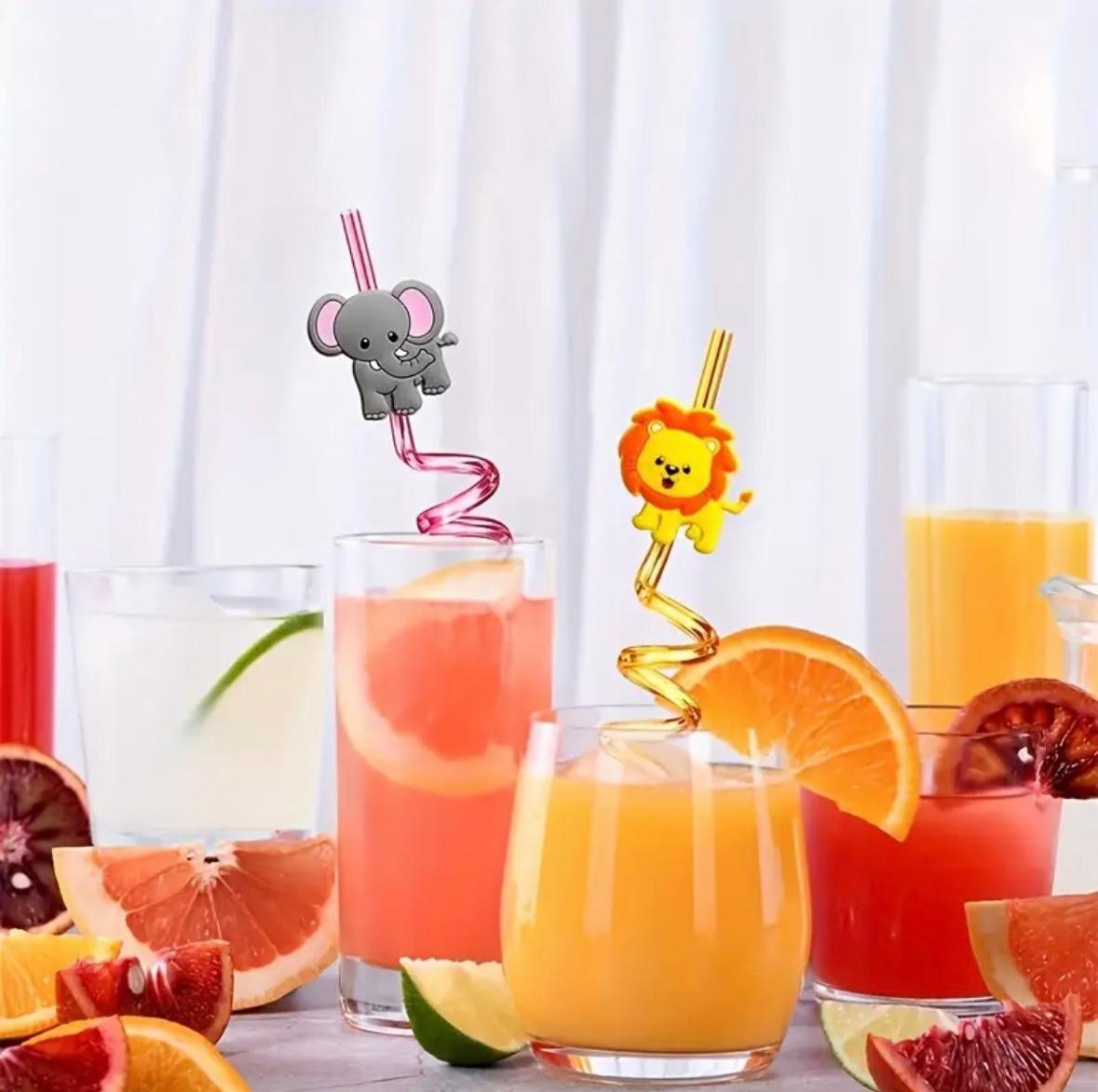 4-Pack Zoo Animal Straws