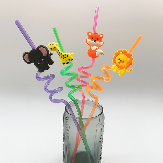 4-Pack Zoo Animal Straws