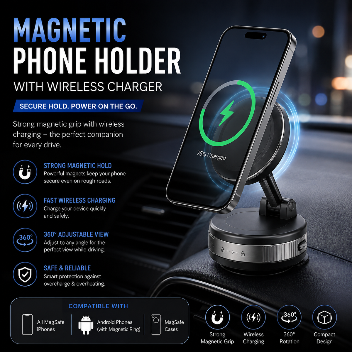 Magnetic Phone Holder with Wireless charger