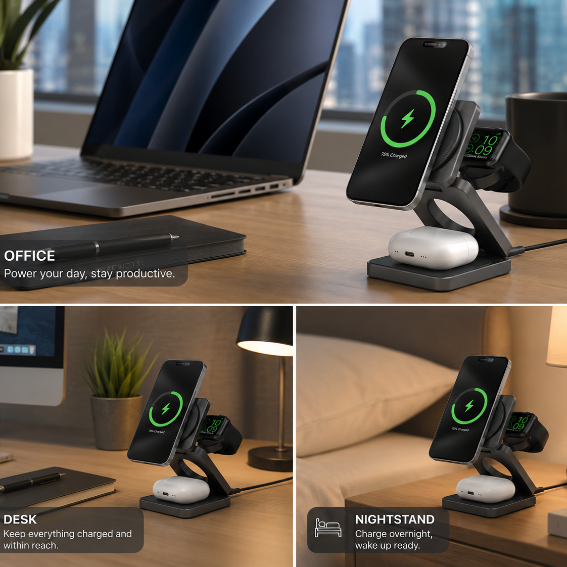 3-in-1 Foldable Magnetic Wireless Charging Station