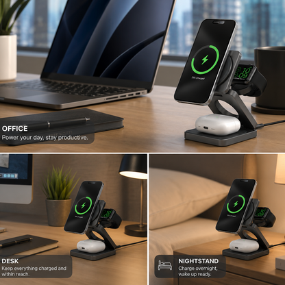 3-in-1 Foldable Magnetic Wireless Charging Station