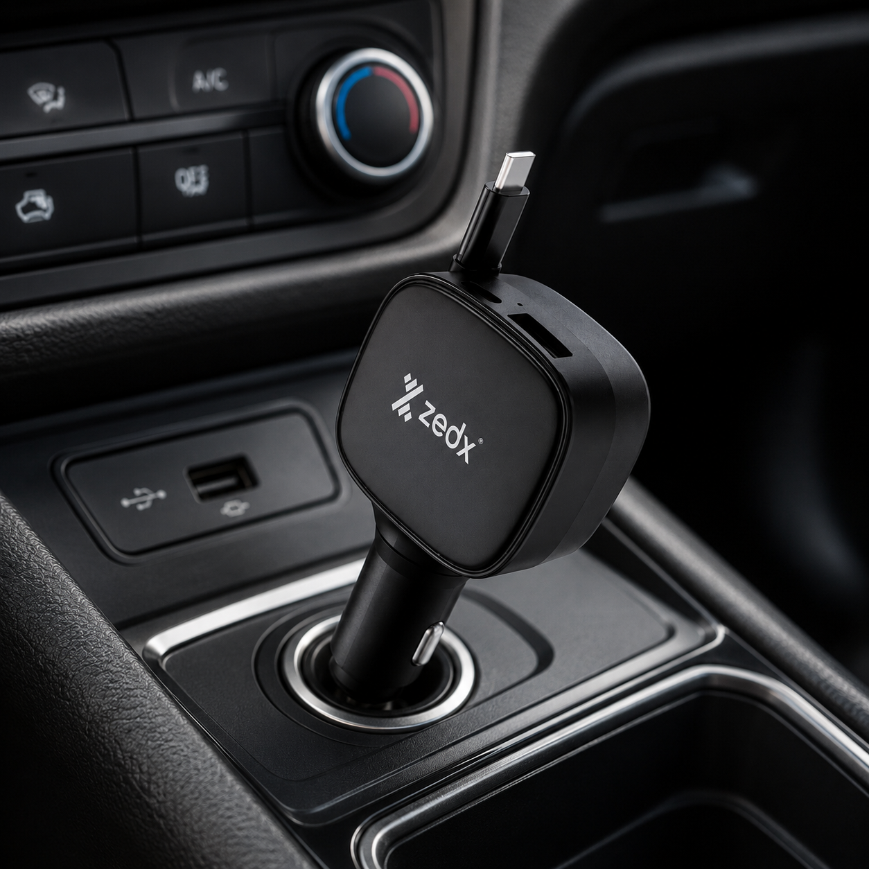 90W PD  Car Charger with Retractable Cable