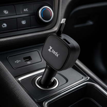 90W PD  Car Charger with Retractable Cable