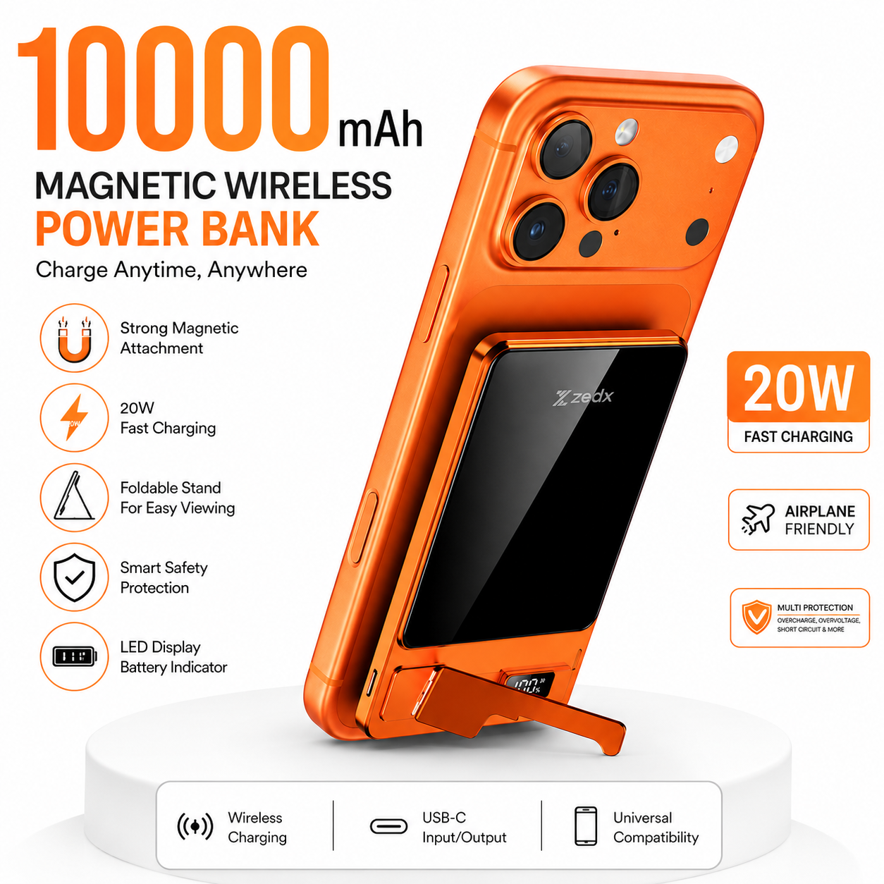 3 IN 1 Magnetic Wireless Power Bank 20W 10000mAh