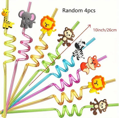 4-Pack Zoo Animal Straws