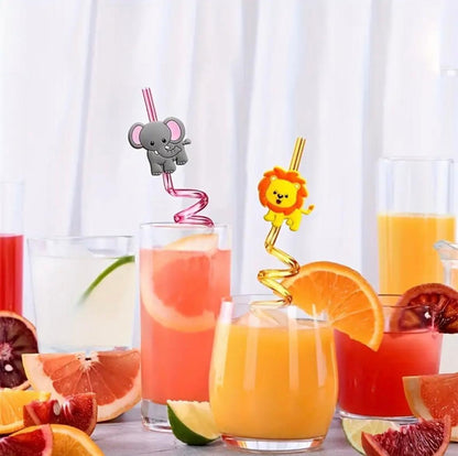 4-Pack Zoo Animal Straws